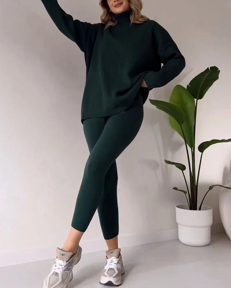 Vivienne Chic Turtleneck Top & Slim Trousers Two-Piece Set