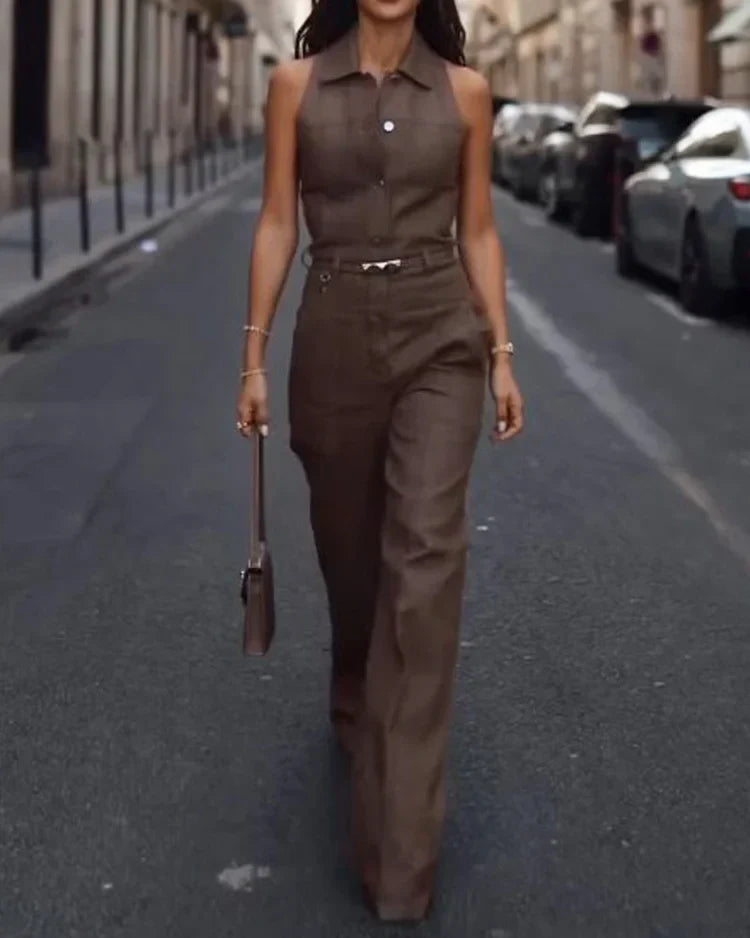 Sleeveless Lapel Two-Piece Set