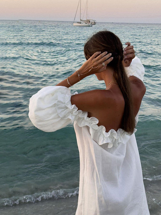 LORELEI | OFF-SHOULDER LINEN MIDI DRESS