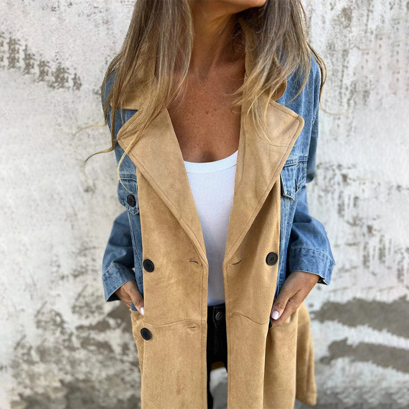 Maylara® Mid-Length Denim Stitch Trench Coat