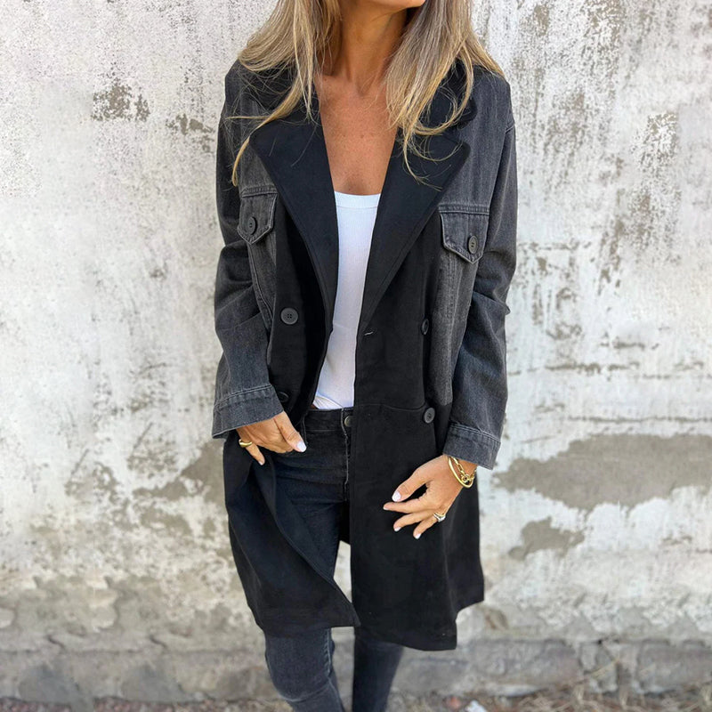 Maylara® Mid-Length Denim Stitch Trench Coat