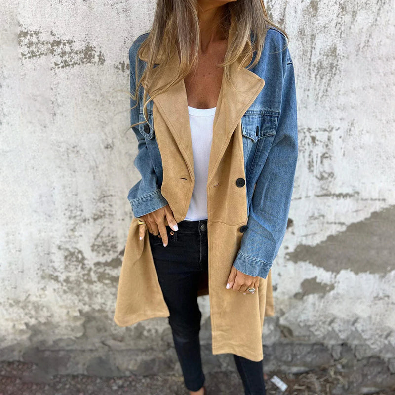 Maylara® Mid-Length Denim Stitch Trench Coat