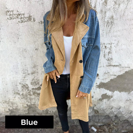 Maylara® Mid-Length Denim Stitch Trench Coat