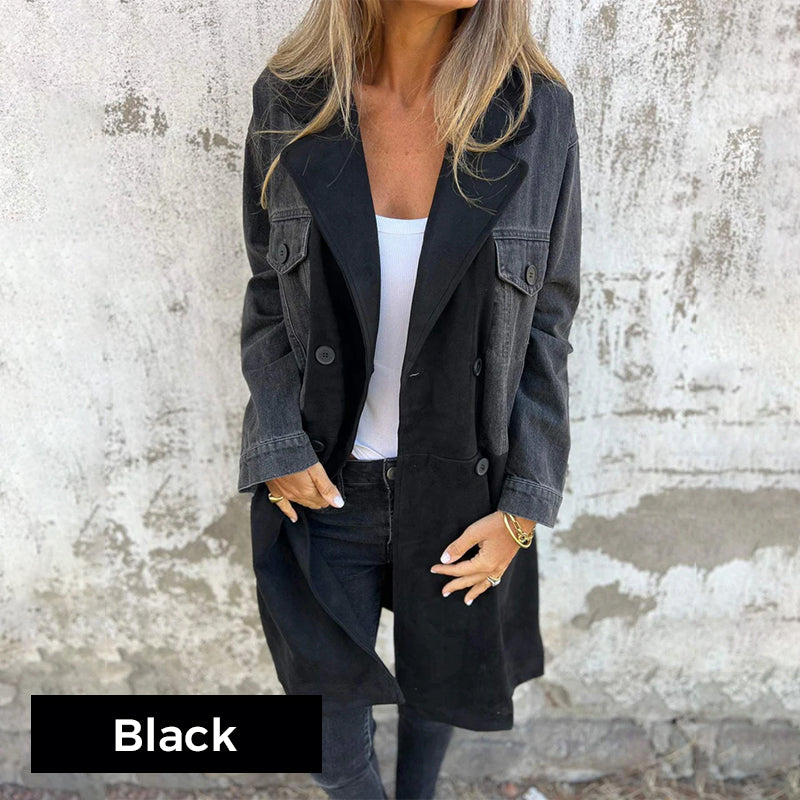 Maylara® Mid-Length Denim Stitch Trench Coat