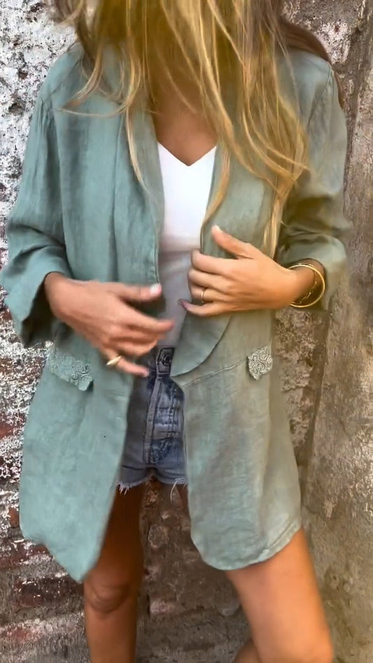 Women’s Cotton-Linen Open Front Blazer – Lightweight Layer for Australian Women