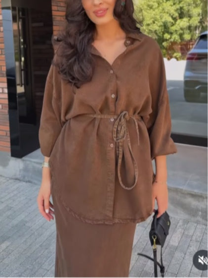 Soleri™ Tie-Waist Shirt & Skirt Set – Effortless Layers for Aussie Days