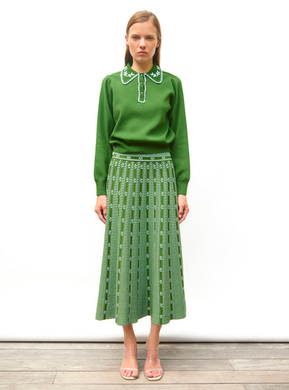 Emerald Bloom Jacquard Skirt – Effortless Elegance, Woven In