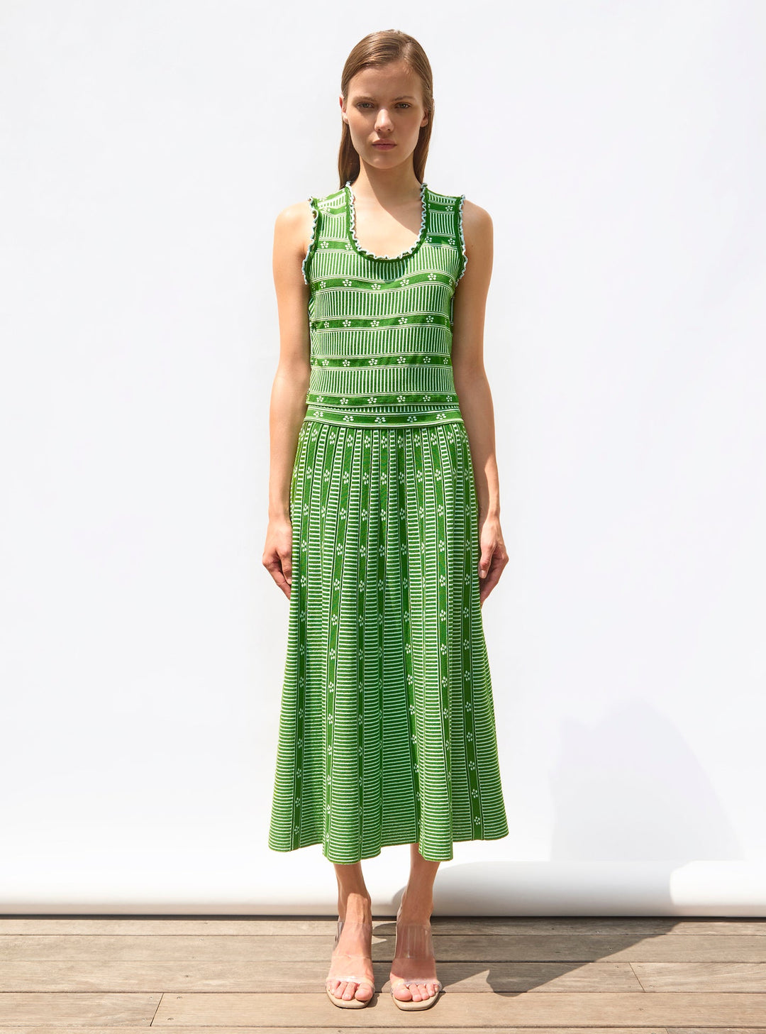 Emerald Bloom Jacquard Skirt – Effortless Elegance, Woven In