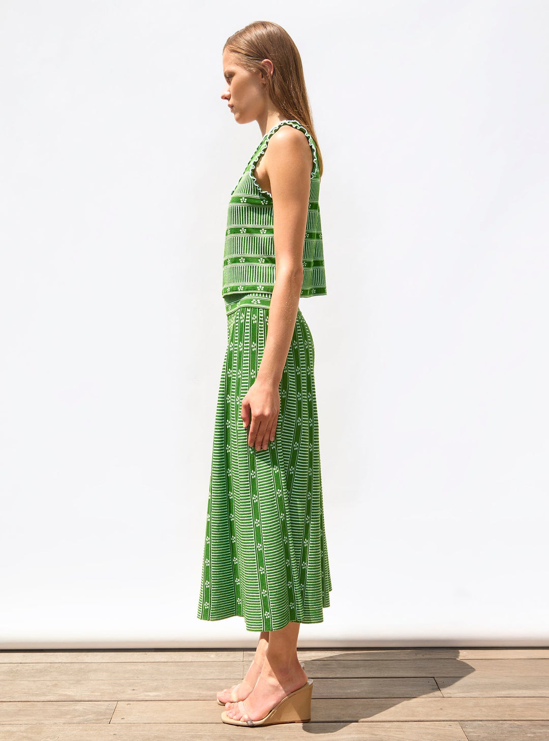 Emerald Bloom Jacquard Skirt – Effortless Elegance, Woven In