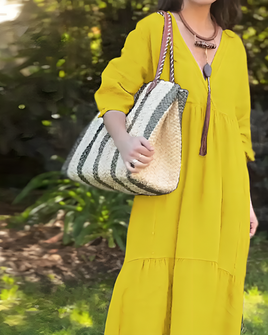 Gia Vivienne V-Neck Cotton-Linen Dress