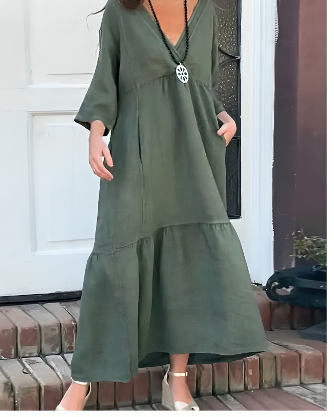 Gia Vivienne V-Neck Cotton-Linen Dress