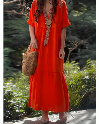 Gia Vivienne V-Neck Cotton-Linen Dress