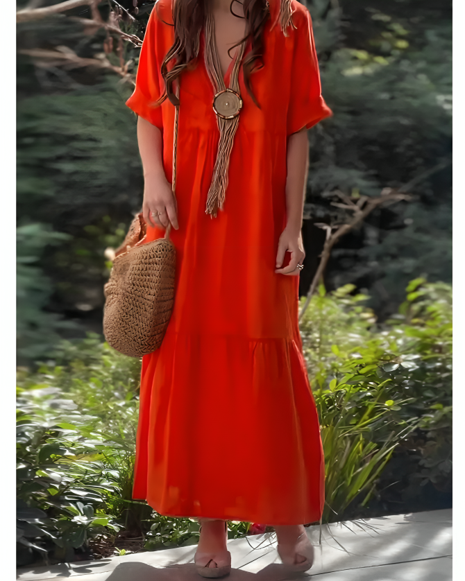 Gia Vivienne V-Neck Cotton-Linen Dress