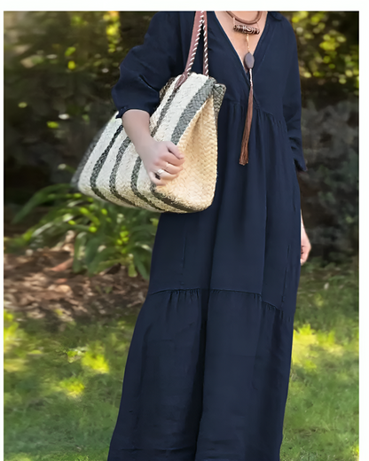 Gia Vivienne V-Neck Cotton-Linen Dress