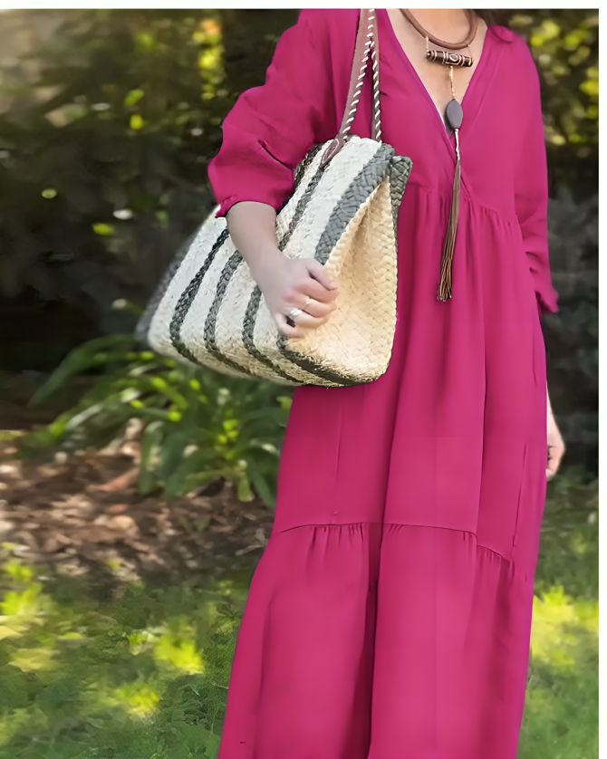 Gia Vivienne V-Neck Cotton-Linen Dress