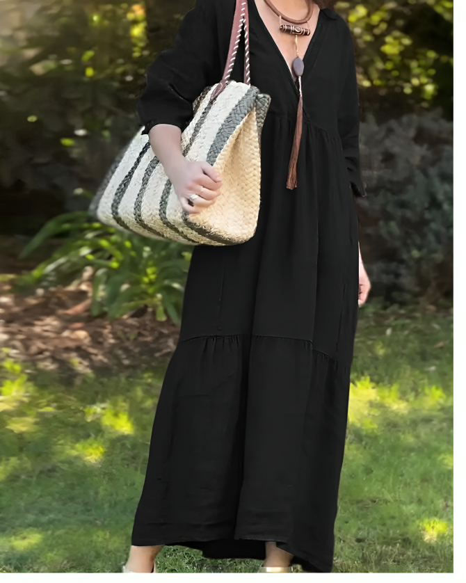 Gia Vivienne V-Neck Cotton-Linen Dress