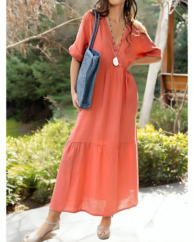 Gia Vivienne V-Neck Cotton-Linen Dress