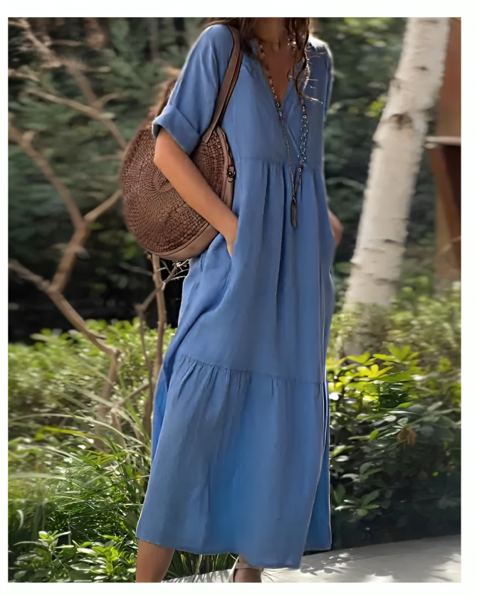 Gia Vivienne V-Neck Cotton-Linen Dress