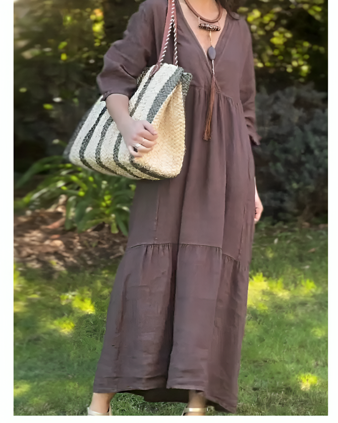 Gia Vivienne V-Neck Cotton-Linen Dress