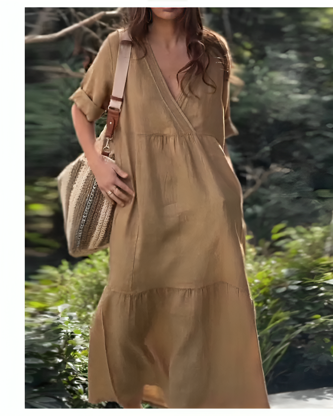 Gia Vivienne V-Neck Cotton-Linen Dress