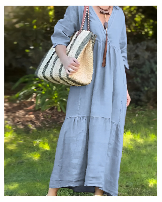 Gia Vivienne V-Neck Cotton-Linen Dress