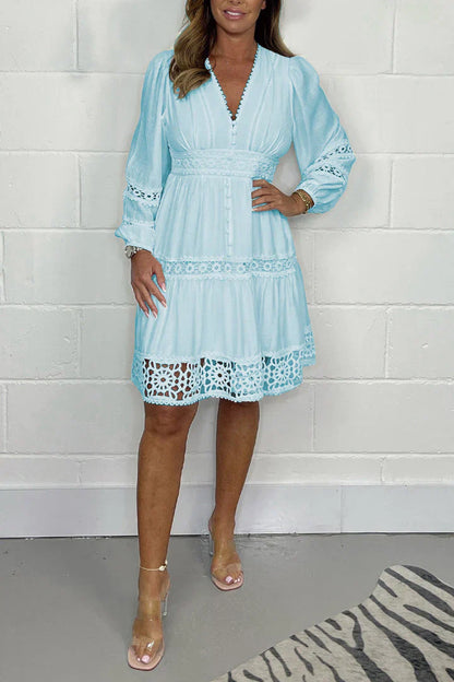 🎁Hot Sale 50% KORTING⏳Witte Vintage Uitgesneden Kanten V-halsjurk Voor Dames