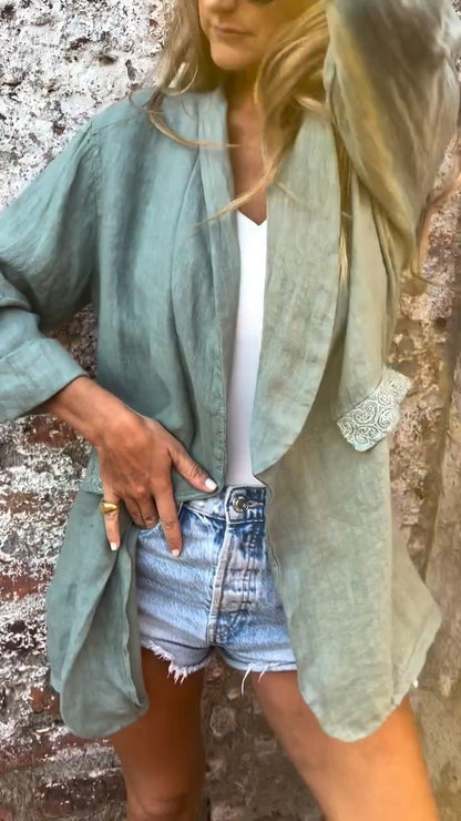 Women’s Cotton-Linen Open Front Blazer – Lightweight Layer for Australian Women