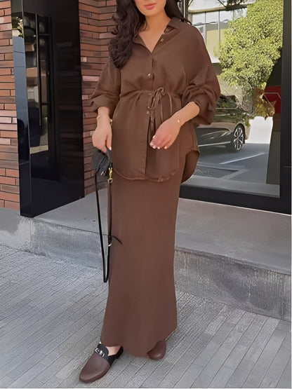 Soleri™ Tie-Waist Shirt & Skirt Set – Effortless Layers for Aussie Days